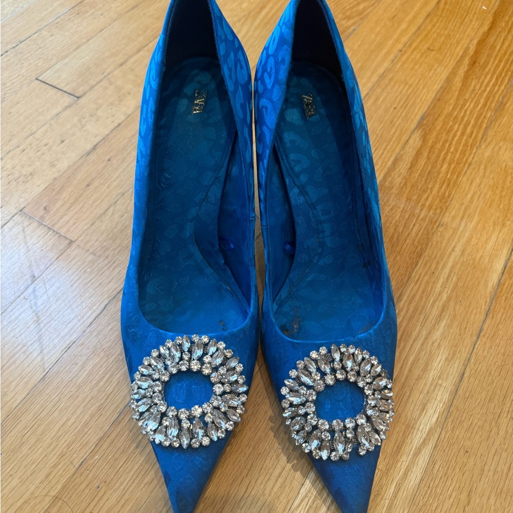 Zara Italy Elegant Blue Embellished Women's Heels